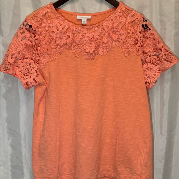 Charter Club Coral Lace Sleeve Blouse - Size M - Picture 1 of 7